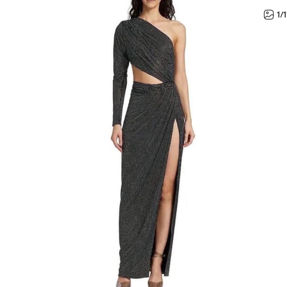 Ronny Kobo Black Slit Gown one shoulder
